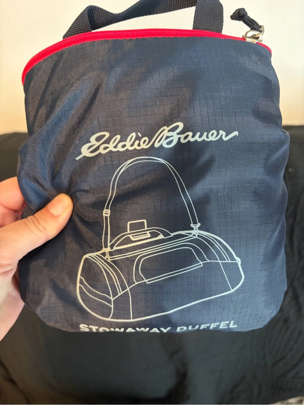 Eddie Bauer Navy Duffel with Red Trim - Packable Stowaway